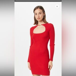 🆕 Abercrombie Long-Sleeve Hardware Mini Sweater Dress in Red. XS petite